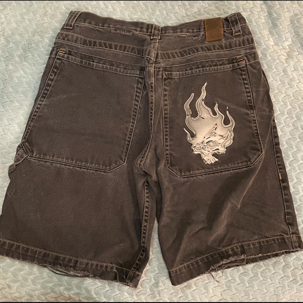 Vintage JNCO Flaming Skull Jean Shorts Sz 36
